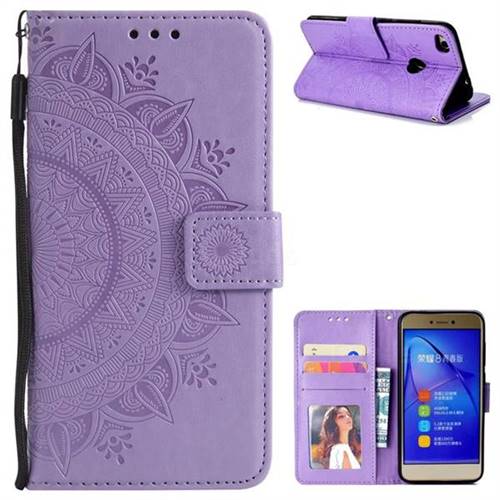 Intricate Embossing Datura Leather Wallet Case for Huawei P8 Lite 2017 / P9 Honor 8 Nova Lite - Purple
