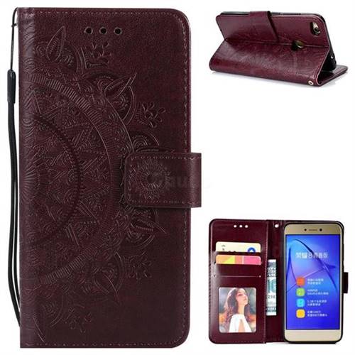 Intricate Embossing Datura Leather Wallet Case for Huawei P8 Lite 2017 / P9 Honor 8 Nova Lite - Brown
