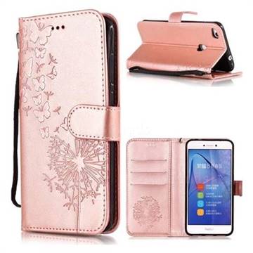 Intricate Embossing Dandelion Butterfly Leather Wallet Case for Huawei P8 Lite 2017 / P9 Honor 8 Nova Lite - Rose Gold