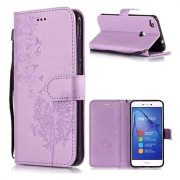 Intricate Embossing Dandelion Butterfly Leather Wallet Case for Huawei P8 Lite 2017 / P9 Honor 8 Nova Lite - Purple