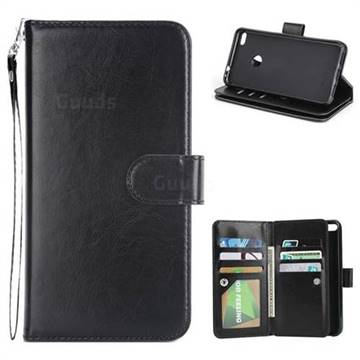 9 Card Photo Frame Smooth PU Leather Wallet Phone Case for Huawei P8 Lite 2017 / P9 Honor 8 Nova Lite - Black
