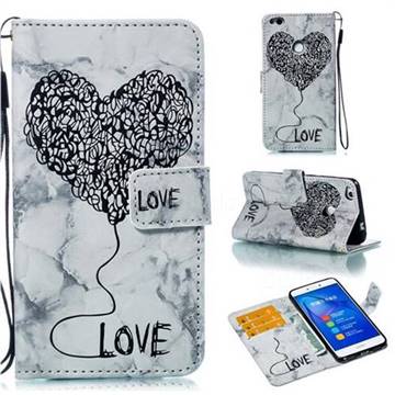 Marble Heart PU Leather Wallet Phone Case for Huawei P8 Lite 2017 / P9 Honor 8 Nova Lite - Black