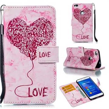Marble Heart PU Leather Wallet Phone Case for Huawei P8 Lite 2017 / P9 Honor 8 Nova Lite - Red