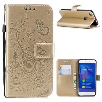 Intricate Embossing Butterfly Circle Leather Wallet Case for Huawei P8 Lite 2017 / P9 Honor 8 Nova Lite - Champagne