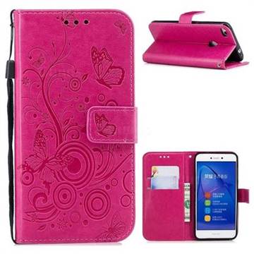 Intricate Embossing Butterfly Circle Leather Wallet Case for Huawei P8 Lite 2017 / P9 Honor 8 Nova Lite - Red
