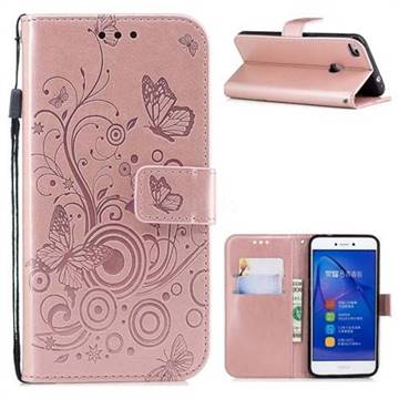 Intricate Embossing Butterfly Circle Leather Wallet Case for Huawei P8 Lite 2017 / P9 Honor 8 Nova Lite - Rose Gold
