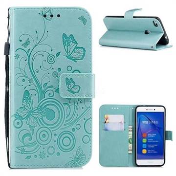 Intricate Embossing Butterfly Circle Leather Wallet Case for Huawei P8 Lite 2017 / P9 Honor 8 Nova Lite - Cyan