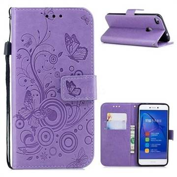 Intricate Embossing Butterfly Circle Leather Wallet Case for Huawei P8 Lite 2017 / P9 Honor 8 Nova Lite - Purple