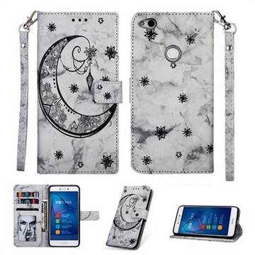 Moon Flower Marble Leather Wallet Phone Case for Huawei P8 Lite 2017 / P9 Honor 8 Nova Lite - Black