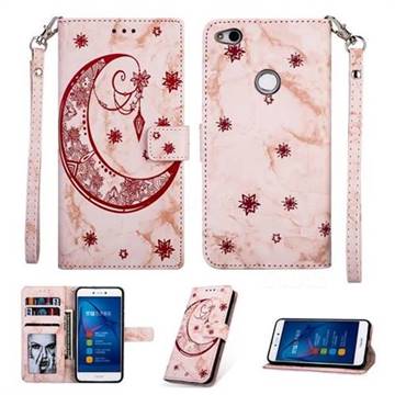 Moon Flower Marble Leather Wallet Phone Case for Huawei P8 Lite 2017 / P9 Honor 8 Nova Lite - Pink