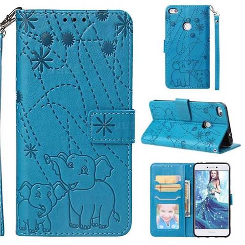 Embossing Fireworks Elephant Leather Wallet Case for Huawei P8 Lite 2017 / P9 Honor 8 Nova Lite - Blue