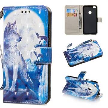 Ice Wolf 3D Painted Leather Wallet Phone Case for Huawei P8 Lite 2017 / P9 Honor 8 Nova Lite