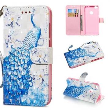 Blue Peacock 3D Painted Leather Wallet Phone Case for Huawei P8 Lite 2017 / P9 Honor 8 Nova Lite