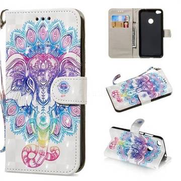 Colorful Elephant 3D Painted Leather Wallet Phone Case for Huawei P8 Lite 2017 / P9 Honor 8 Nova Lite