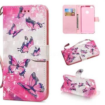 Pink Butterfly 3D Painted Leather Wallet Phone Case for Huawei P8 Lite 2017 / P9 Honor 8 Nova Lite