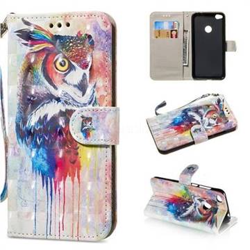 Watercolor Owl 3D Painted Leather Wallet Phone Case for Huawei P8 Lite 2017 / P9 Honor 8 Nova Lite