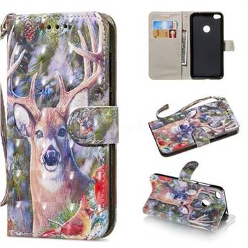 Elk Deer 3D Painted Leather Wallet Phone Case for Huawei P8 Lite 2017 / P9 Honor 8 Nova Lite