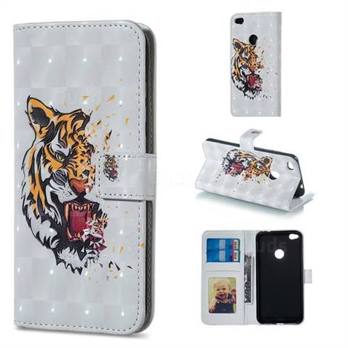 Toothed Tiger 3D Painted Leather Phone Wallet Case for Huawei P8 Lite 2017 / P9 Honor 8 Nova Lite