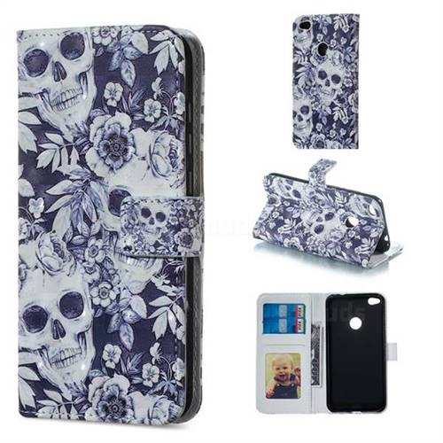 Skull Flower 3D Painted Leather Phone Wallet Case for Huawei P8 Lite 2017 / P9 Honor 8 Nova Lite