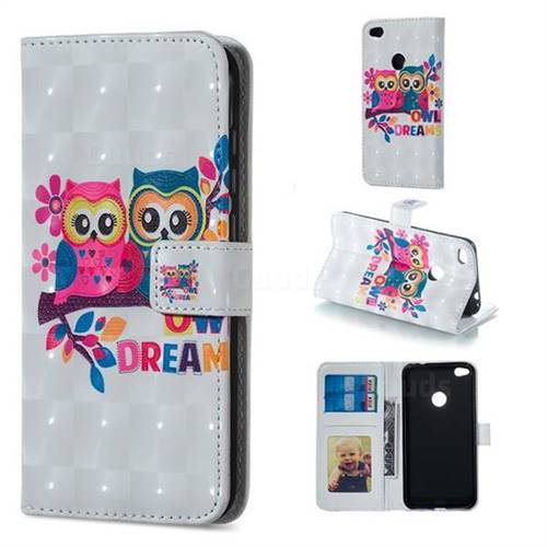 Couple Owl 3D Painted Leather Phone Wallet Case for Huawei P8 Lite 2017 / P9 Honor 8 Nova Lite