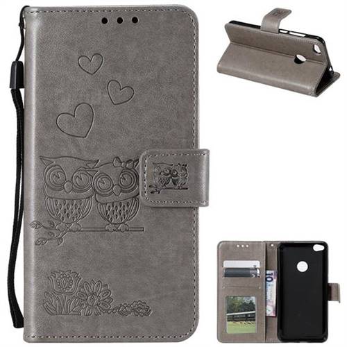 Embossing Owl Couple Flower Leather Wallet Case for Huawei P8 Lite 2017 / P9 Honor 8 Nova Lite - Gray