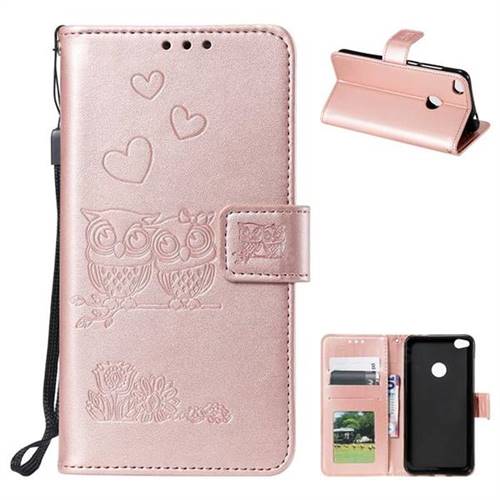 Embossing Owl Couple Flower Leather Wallet Case for Huawei P8 Lite 2017 / P9 Honor 8 Nova Lite - Rose Gold