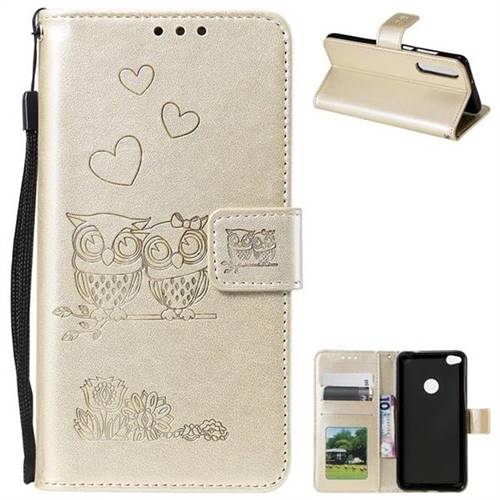Embossing Owl Couple Flower Leather Wallet Case for Huawei P8 Lite 2017 / P9 Honor 8 Nova Lite - Golden