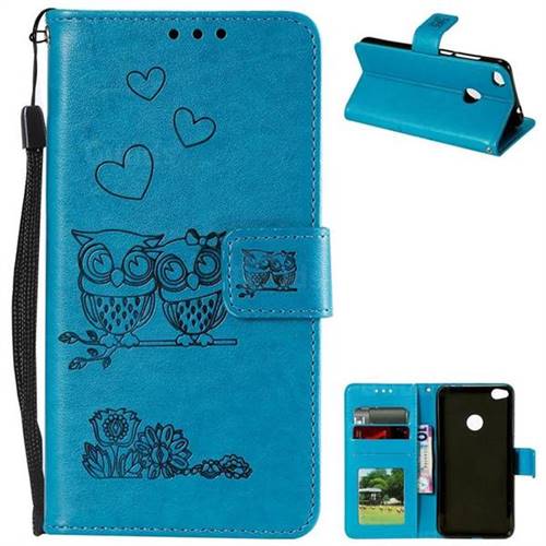 Embossing Owl Couple Flower Leather Wallet Case for Huawei P8 Lite 2017 / P9 Honor 8 Nova Lite - Blue