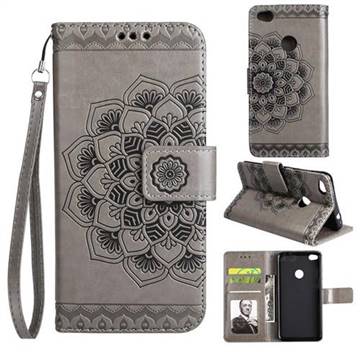 Embossing Half Mandala Flower Leather Wallet Case for Huawei P8 Lite 2017 / P9 Honor 8 Nova Lite - Gray