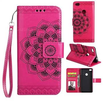 Embossing Half Mandala Flower Leather Wallet Case for Huawei P8 Lite 2017 / P9 Honor 8 Nova Lite - Rose Red
