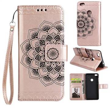 Embossing Half Mandala Flower Leather Wallet Case for Huawei P8 Lite 2017 / P9 Honor 8 Nova Lite - Rose Gold