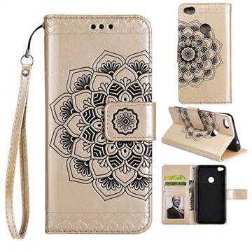 Embossing Half Mandala Flower Leather Wallet Case for Huawei P8 Lite 2017 / P9 Honor 8 Nova Lite - Golden