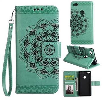 Embossing Half Mandala Flower Leather Wallet Case for Huawei P8 Lite 2017 / P9 Honor 8 Nova Lite - Mint Green
