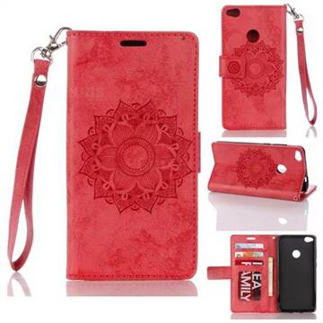 Embossing Retro Matte Mandala Flower Leather Wallet Case for Huawei P8 Lite 2017 / P9 Honor 8 Nova Lite - Red