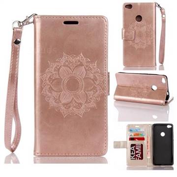 Embossing Retro Matte Mandala Flower Leather Wallet Case for Huawei P8 Lite 2017 / P9 Honor 8 Nova Lite - Rose Gold