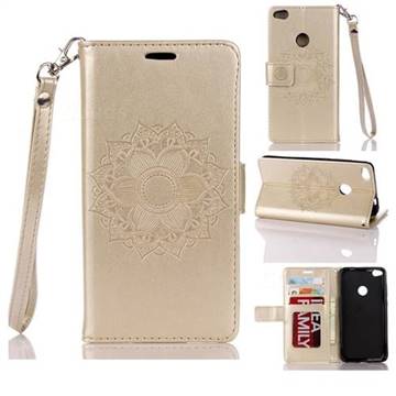 Embossing Retro Matte Mandala Flower Leather Wallet Case for Huawei P8 Lite 2017 / P9 Honor 8 Nova Lite - Golden