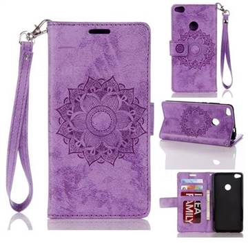 Embossing Retro Matte Mandala Flower Leather Wallet Case for Huawei P8 Lite 2017 / P9 Honor 8 Nova Lite - Purple