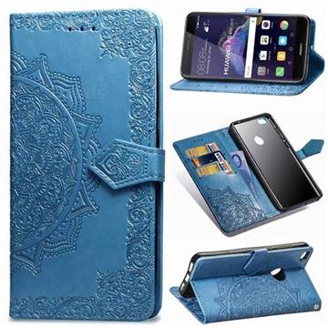 Embossing Imprint Mandala Flower Leather Wallet Case for Huawei P8 Lite 2017 / P9 Honor 8 Nova Lite - Blue
