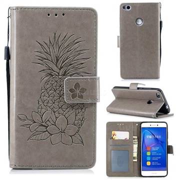 Embossing Flower Pineapple Leather Wallet Case for Huawei P8 Lite 2017 / P9 Honor 8 Nova Lite - Gray