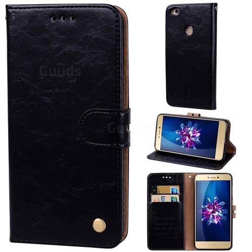 Luxury Retro Oil Wax PU Leather Wallet Phone Case for Huawei P8 Lite 2017 / P9 Honor 8 Nova Lite - Deep Black
