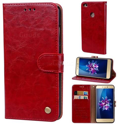 Luxury Retro Oil Wax PU Leather Wallet Phone Case for Huawei P8 Lite 2017 / P9 Honor 8 Nova Lite - Brown Red