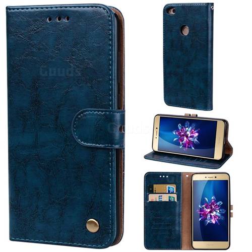 Luxury Retro Oil Wax PU Leather Wallet Phone Case for Huawei P8 Lite 2017 / P9 Honor 8 Nova Lite - Sapphire
