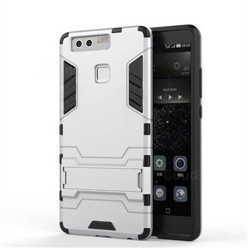Armor Premium Tactical Grip Kickstand Shockproof Dual Layer Rugged Hard Cover for Huawei P9 - Silver