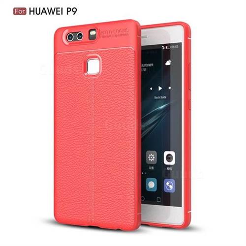 Luxury Auto Focus Litchi Texture Silicone TPU Back Cover for Huawei P9 - Red