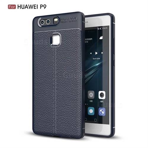 Luxury Auto Focus Litchi Texture Silicone TPU Back Cover for Huawei P9 - Dark Blue