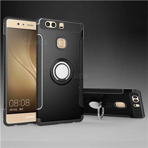 Armor Anti Drop Carbon PC + Silicon Invisible Ring Holder Phone Case for Huawei P9 - Black