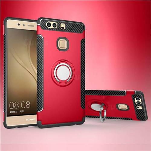 Armor Anti Drop Carbon PC + Silicon Invisible Ring Holder Phone Case for Huawei P9 - Red