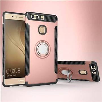 Armor Anti Drop Carbon PC + Silicon Invisible Ring Holder Phone Case for Huawei P9 - Rose Gold