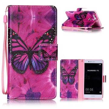 Black Butterfly Leather Wallet Phone Case for Huawei P9