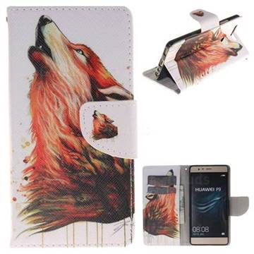Color Wolf PU Leather Wallet Case for Huawei P9
